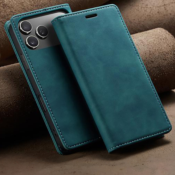 Etui do iPhone 17 Pro Max, ERBORD Vintage portfel z klapką, niebieskie
