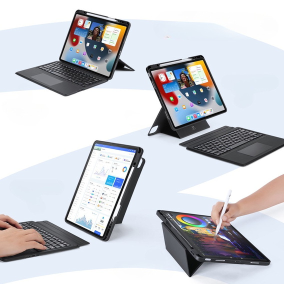 Etui z klawiaturą do iPad Air 13" 2025/2024 (7/6 gen.) / Pro 12.9" 2022/2021/2020 (6/5/4 gen.), Dux Ducis DK Series, czarne