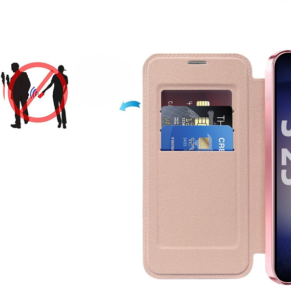 Etui z klapką do Samsung Galaxy S25+ Plus, RFID Wallet MagSafe z ochroną aparatu, różowe