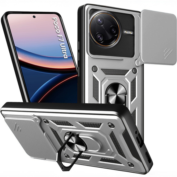 Etui pancerne do Xiaomi Poco F7 Ultra, CamShield Slide, srebrne