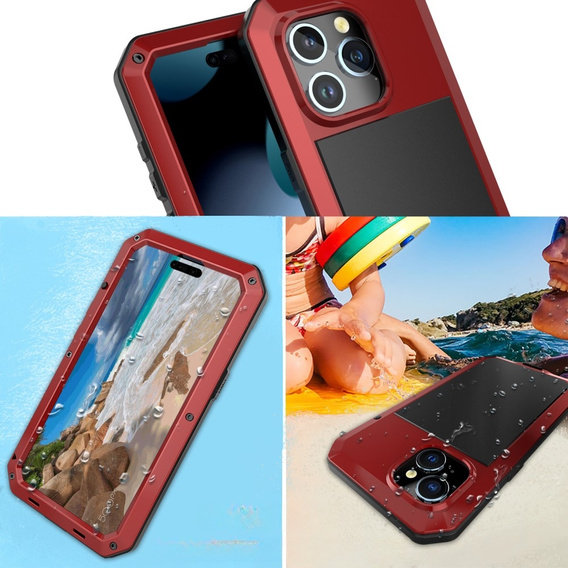 Etui do iPhone 15 Plus, pancerne, z wbudowanym szkłem, czerwone