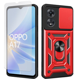 Zestaw Etui pancerne do Oppo A17, Nox Camera Slide czerwone + Szkło 9H