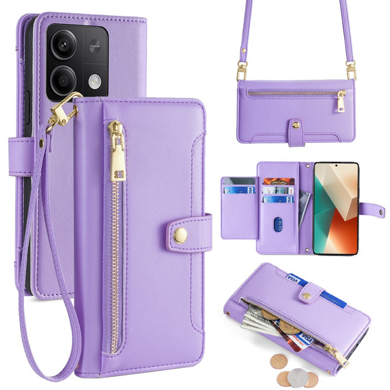 Etui z klapką do Xiaomi Redmi Note 13 5G, Wallet Zipper Pocket, fioletowe