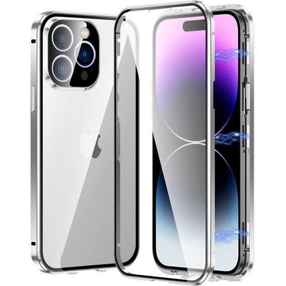 Etui do iPhone 15 Pro Max, Magnetic Dual Glass, srebrne