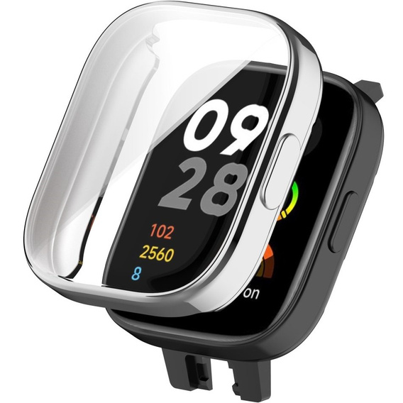 2w1 Etui Silikonowe z Osłoną na Ekran do Xiaomi Redmi Watch 3, Srebrne