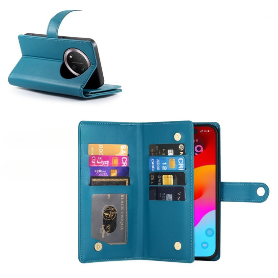 Etui z klapką do Honor Magic 7 Lite, Wallet Zipper Pocket, niebieskie
