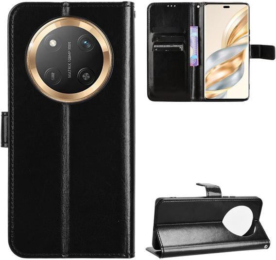 Etui z klapką do Honor Magic 7 Lite, Crazy Horse Wallet, czarne