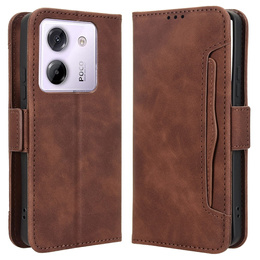 Etui z klapką do Xiaomi Poco M7 Pro 5G, Card Slot, brązowe