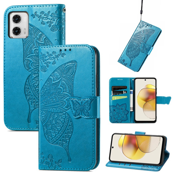 Etui z klapką do Motorola Moto G73 5G, Butterfly, niebieskie