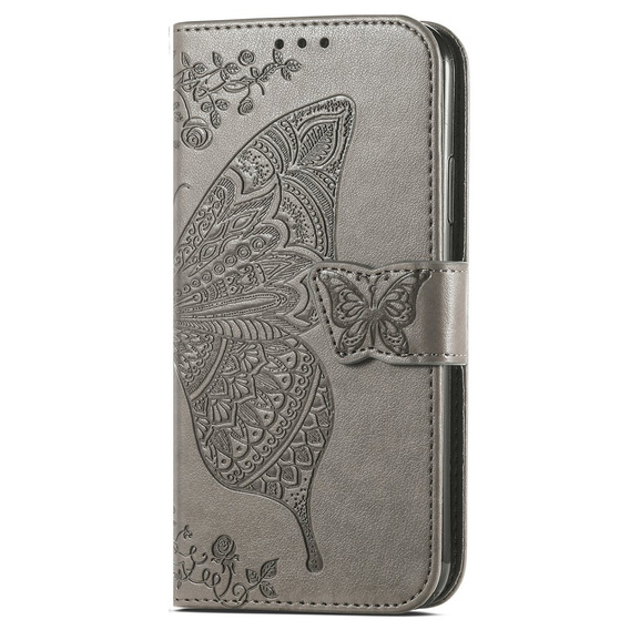 Etui z klapką do Honor Magic 6 Lite 5G, Butterfly, szare