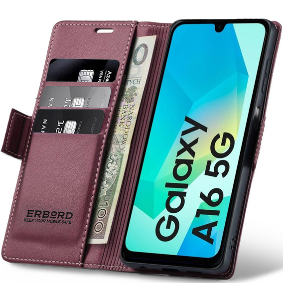 Etui do Samsung Galaxy A16, ERBORD Glossy Litchi, portfel z klapką, czerwone