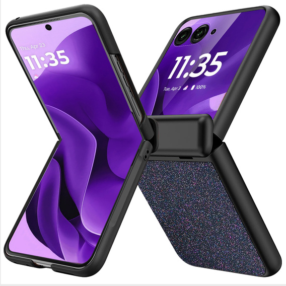 Etui do Motorola Razr 60 Ultra – Glitter PC Case ze szkłem i podstawką - czarne