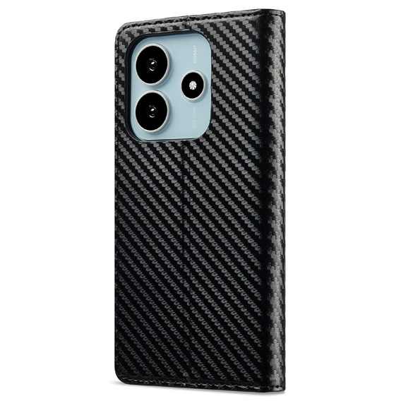 LC.IMEEKE Etui Portfelowe z Teksturą Włókna Węglowego do Xiaomi Redmi Note 14 4G - Czarne