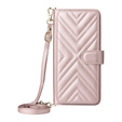 Etui z klapką do Oppo Reno 13 Pro 5G, Crossbody Leather Wallet, różowe