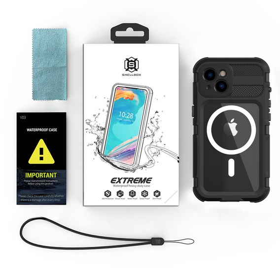 Etui Wodoodporne IP68 do iPhone 14, SHELLBOX MagSafe, czarne