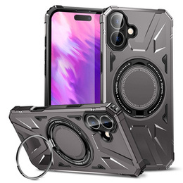 Etui do iPhone 16, pancerne z podstawką i MagSafe, szare