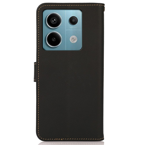 Skórzane Etui KHAZNEH RFID do Xiaomi Redmi Note 13 Pro 5G, Litchi Texture, czarne
