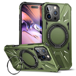 Etui do iPhone 16 Pro, pancerne z podstawką i blaszką do uchwytu, zielone