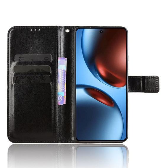 Etui z klapką do Realme GT 7 / 7T, Crazy Horse Wallet, czarne
