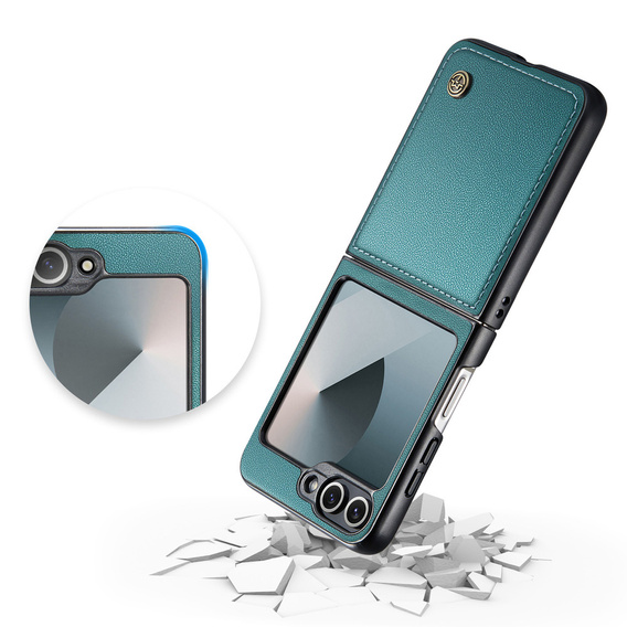 Etui do Samsung Galaxy Z Flip7, CASEME Litchi Leather, zielone