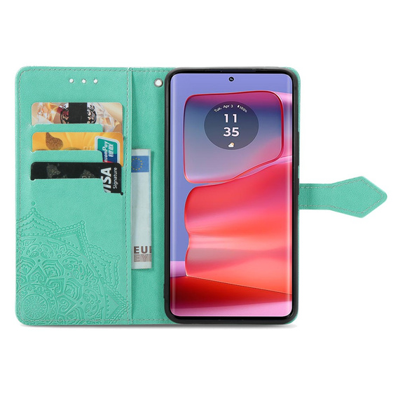Etui z klapką do Motorola Edge 50 Pro, Mandala, zielone