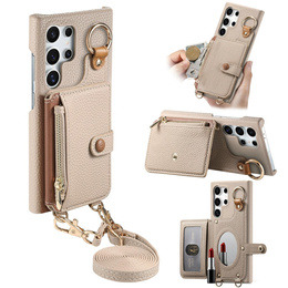 Etui do Samsung Galaxy S25 Ultra z klapką i paskiem – beżowe