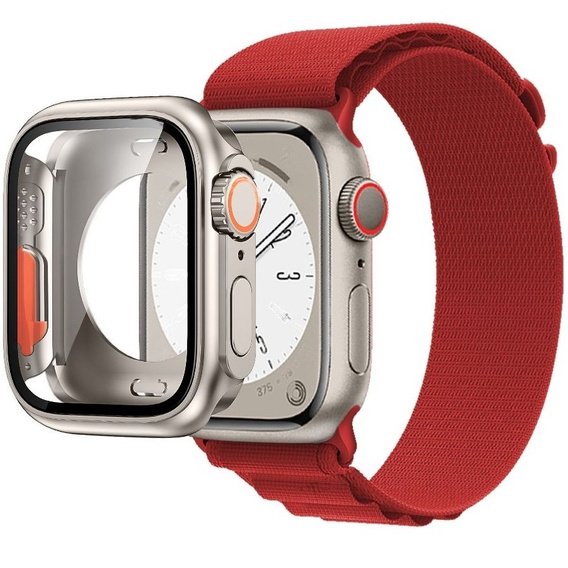 Zestaw Pasek Nylonowy + Etui 2w1 do Apple Watch 7/8 45mm, Czerwony