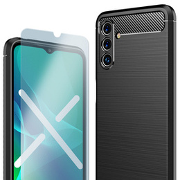 Zestaw Etui do Samsung Galaxy A04S / A13 5G, karbon, silikonowe ochronne, czarne + szkło