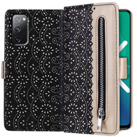 Etui z klapką do Samsung Galaxy S20 FE/5G, Wallet Pocket Zipper Lace, czarne