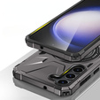 Etui do Samsung Galaxy S24, pancerne z podstawką i blaszką do uchwytu, szare
