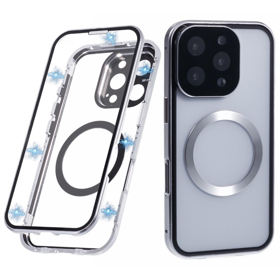 Etui Magnetic Dual Glass MagSafe do iPhone 16 Pro Max, srebrne