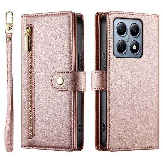 Etui z klapką do Xiaomi 14T Pro, Wallet Zipper Pocket, różowe