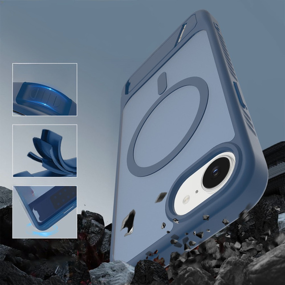 Etui do iPhone 16E, Kickstand Matt Case, do MagSafe, niebieskie