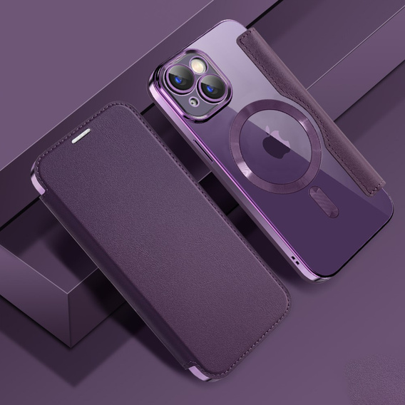 Etui z klapką do iPhone 15, RFID Wallet MagSafe z ochroną aparatu, fioletowe