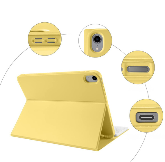 Etui z podświetlaną klawiaturą bluetooth do iPad 11" 2025 A16 (11 gen.) / iPad 10.9" 2022 (10 gen.), żółte
