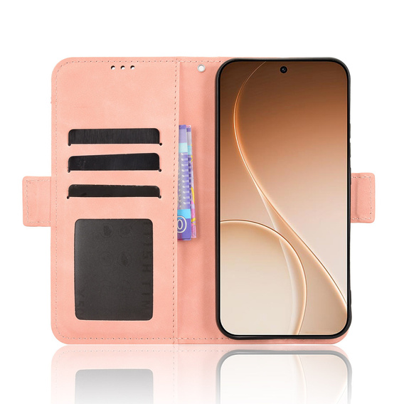 Etui z klapką do Oppo Reno 15 FS, Card Slot, różowe