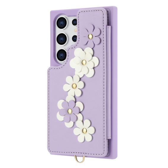 Etui do Samsung Galaxy S25 Ultra, Leather Flower Card Slot, fioletowe