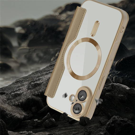Etui z klapką do iPhone 17, RFID Wallet MagSafe z ochroną aparatu, złote