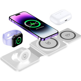 Składana ładowarka indukcyjna 3w1 do MagSafe do iPhone / Apple Watch / Airpods, biała