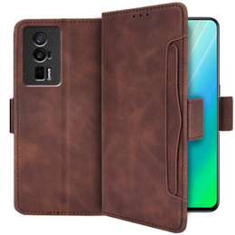 Etui z klapką do Poco F5 Pro 5G, Card Slot, brązowe