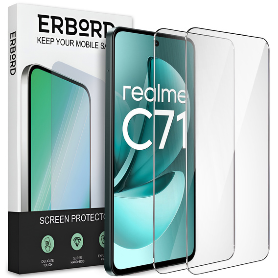 2x Szkło Hartowane do Realme C71, ERBORD 9H Hard Glass, szybka