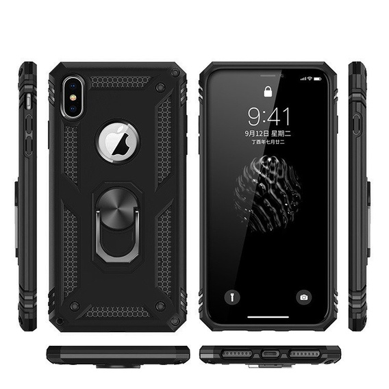 Etui pancerne do iPhone XR, Nox Case Ring, czarne