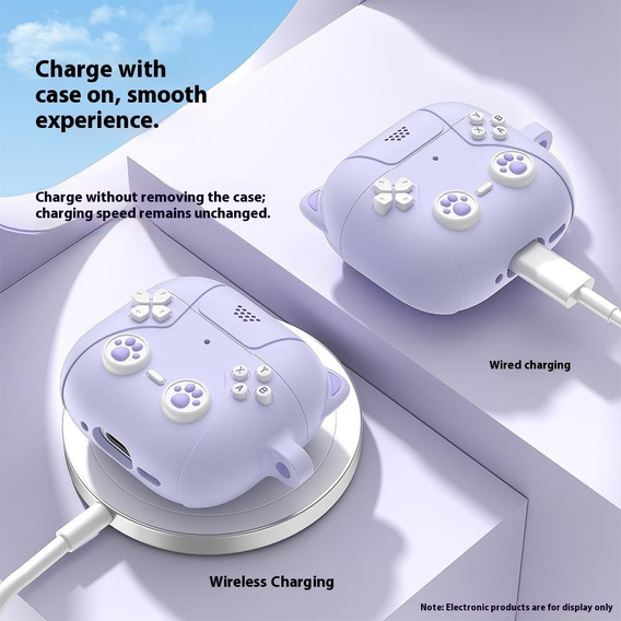 Etui silikonowe do AirPods Pro 3, Kocia Łapka z brelokiem - fioletowe