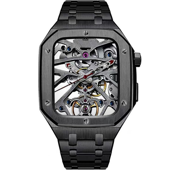Bransoleta Stalowa z Etui do Apple Watch 7/8/9 45mm, Czarna