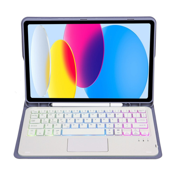 Etui z podświetlaną klawiaturą bluetooth touchpad do iPad 11" 2025 A16 (11 gen.) / iPad 10.9" 2022 (10 gen.), fioletowe