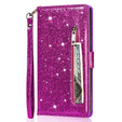 Etui z klapką do Samsung Galaxy A35 5G, Wallet Zipper Pocket Glittery, fioletowe