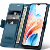 Etui do Oppo A18 4G / A38 4G, ERBORD Glossy Litchi, portfel z klapką, niebieskie