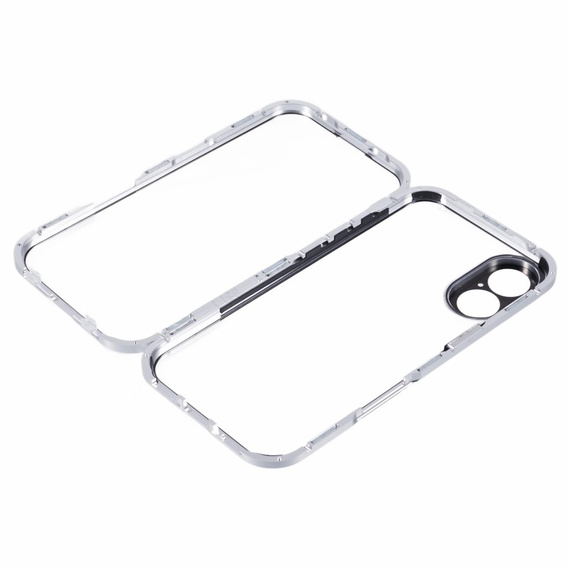 Etui do iPhone 16, Magnetic Dual Glass, srebrne