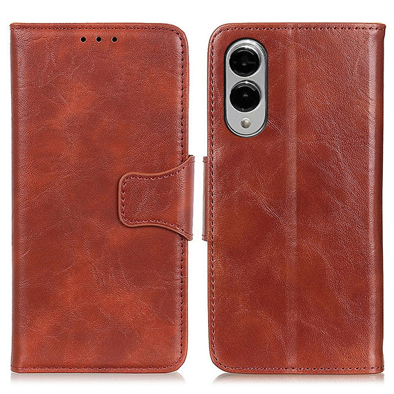 Etui z klapką do Samsung Galaxy S25 Edge, skórzane, brązowe