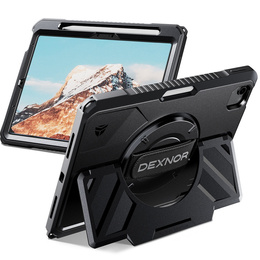 Etui Dexnor 360° do iPad Air 11" 2025/2024 (7/6 gen.), z paskiem i miejscem na rysik - czarne